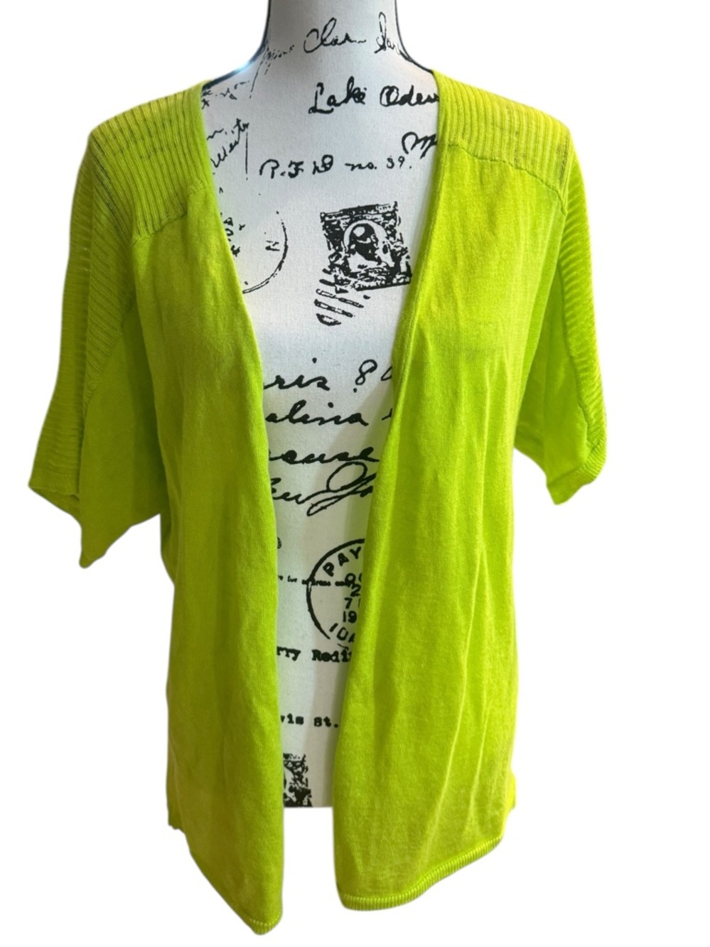 Coldwater Creek Coastal  Open Front Cardigan - Short Sleeve lime green Large